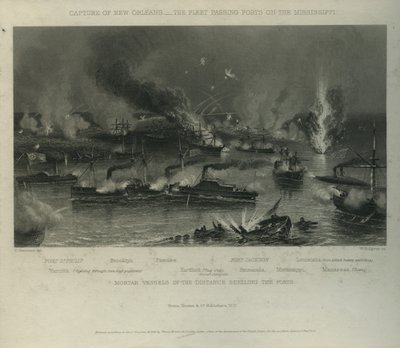 Cattura di New Orleans: La Flotta che Passa i Forti sul Mississippi, c.1862 da Charles Parsons